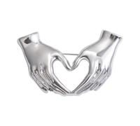 Broche Pin con Manos Formando Corazón Accesorio para Mujeres Distintivo de Amistad Joyería Elegante Adecuada para Regalar a Decoración de Ropa, Plata