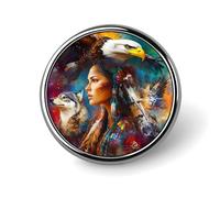 Broche redondo con diseño de águilas y lobo de mujer nativa de EE. UU., para solapa, corbata, insignia de metal, botón conmemorativo, kit para sombrero, camisa, ropa, bolsos, decoración