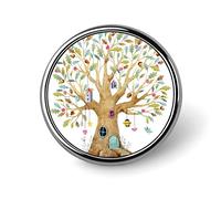 Broche redondo con diseño de árbol genealógico de acuarela, árbol de cuento de hadas sobre fondo blanco, unisex, suave, para solapa de corbata, insignia ligera, joyería, artesanía, decoración para