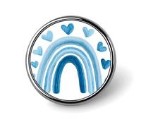 Broche redondo con diseño de arcoíris azul pastel de acuarela con corazones para hombre y mujer, insignia de moda, alfiler para cuello, vestido, chaqueta, mochila, accesorios.