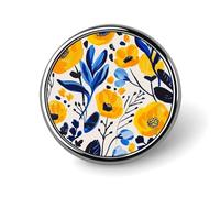 Broche redondo con diseño de flores amarillas y azules para solapa, personalizado, elegante, accesorio decorativo para disfraz de hombre y mujer.