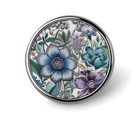 Broche redondo con diseño de flores azules y moradas para solapa, ideal como broche para corbata, elegante y decorativo para hombre y mujer.