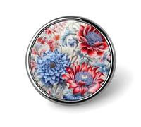 Broche redondo con diseño de flores rojas y azules para solapa, ideal como broche para corbata, elegante accesorio decorativo para disfraz de hombre y mujer.