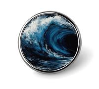 Broche redondo con diseño de olas azules, ideal como broche para solapa o corbata, ideal como accesorio decorativo para disfraz de hombre y mujer.