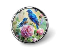 Broche redondo con diseño de pájaros azules y flores para el jardín, alfileres de solapa para corbata, accesorios de vestir, boda, cumpleaños, para hombres y mujeres, Circular, Metal