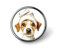 Broche redondo con diseño de perro de acuarela con toalla blanca en la cabeza para hombre y mujer, insignia de moda, alfiler para cuello, vestido, chaqueta, mochila, accesorios.