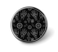 Broche redondo con elementos tribales bohemios de mano de quiromancia, alfiler de corbata unisex liso, insignia ligera, joyería artesanal, decoración para disfraz, accesorio para hombres y mujeres.
