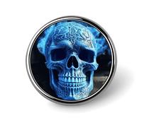 Broche redondo con estampado 3D de calavera azul para solapa, chal, insignia circular de metal vintage, broche para collar, joyería, decoración, traje, suéter, mochila, regalo para mujer, madre, no