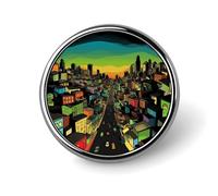Broche redondo con estampado de ciudades y edificios de dibujos animados: ligero, duradero, accesorio elegante para bodas, id
