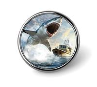Broche redondo con forma de tiburón atacando un barco, alfileres para solapa, corbata, insignia de metal, botón conmemorativo, kit para sombreros, camisas, ropa, bolsos, decoración.