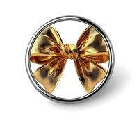 Broche redondo con lazo dorado 3D para hombres y mujeres, insignia, collar, vestido, chaqueta, mochila, accesorios