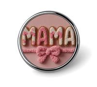 Broche redondo con lazo y palabra "Mama" de coquette para hombres y mujeres, insignia de moda, collar, vestido, chaqueta, mochila, accesorios