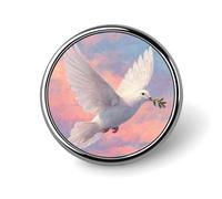 Broche redondo con paloma blanca que lleva una rama de olivo volando para hombres y mujeres, insignia de moda, collar, vestido, chaqueta, mochila, accesorios