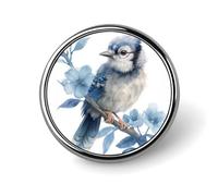 Broche redondo de acuarela con bonito pájaro azul en rama de árbol para hombres y mujeres, insignia, collar, vestido, chaqueta, mochila, accesorios