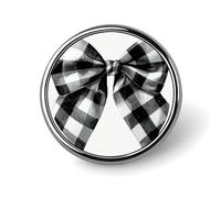 Broche redondo de acuarela con lazo a cuadros blanco y negro para hombres y mujeres, insignia, collar, vestido, chaqueta, mochila, accesorios
