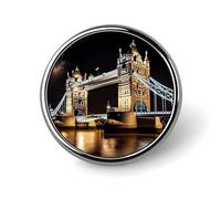 Broche redondo de aleación con diseño del Puente de la Torre de Londres de 2,5 cm (1 pulgada), pin de solapa de metal resistente, insignia decorativa para prendas de vestir, adorno liso y pulido par