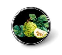 Broche redondo de aluminio con forma de fruta Morinda Citrifolia, ideal para ropa, mochilas y sombreros.