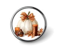 Broche redondo de calabaza blanca con lazo y vela para hombre y mujer, insignia de moda, alfiler para cuello, vestido, chaqueta, mochila, accesorios.