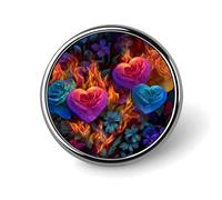 Broche redondo de corazón de fuego con flores y rosas para hombres y mujeres, insignia, collar, vestido, chaqueta, mochila, accesorios