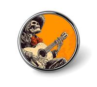 Broche redondo de esqueleto tocando la guitarra para hombres y mujeres, insignia de moda, collar, vestido, chaqueta, mochila, accesorios
