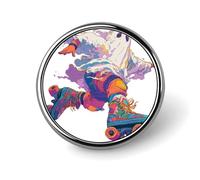 Broche redondo de fantasma en patines para hombres y mujeres, insignia de moda, collar, vestido, chaqueta, mochila, accesorios