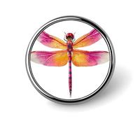 Broche redondo de libélula rosa y naranja para hombres y mujeres, insignia, collar, vestido, chaqueta, mochila, accesorios