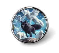 Broche redondo de lobo con alas bajo la luna, alfileres de solapa, corbata, vestido, accesorios, boda, cumpleaños, para hombres y mujeres