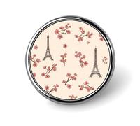 Broche redondo de metal con diseño floral de la Torre Eiffel de 2,5 cm, para ropa, sombrero, bolsa, corbata, accesorios, decoración