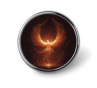 Broche redondo de metal con la imagen de Fénix resurgiendo y marcos. Insignia de moda para solapa. Joyería decorativa unisex.