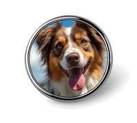 Broche redondo de metal con texto en inglés "A Happy Australian Shepherd Dog" de 2.5 cm para ropa, sombrero, bolsa, corbata, accesorios, decoración