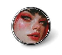 Broche redondo de metal resistente con diseño de chica pelirroja. Insignia ligera y elegante para camisas, chaquetas, mochilas y regalos.