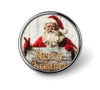 Broche redondo de Papá Noel con cartel de madera y Feliz Navidad para hombre y mujer, insignia de moda, alfiler para cuello, vestido, chaqueta, mochila, accesorios.