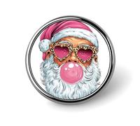 Broche redondo de Papá Noel con sombrero rosa para hombre y mujer, insignia de moda, alfiler para cuello, vestido, chaqueta, mochila, accesorios.