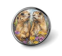 Broche redondo de solapa con dos perritos de la pradera y un adorable erizo bebé para hombre y mujer, accesorio de aleación para traje, alfiler de corbata ligero de 2,5 cm.