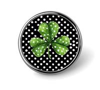 Broche redondo de trébol de la suerte sobre lunares blancos y negros para hombres y mujeres, insignia, collar, vestido, chaqueta, mochila, accesorios