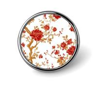 Broche redondo floral vintage de Chinoiserie Toile rojo y dorado para hombres y mujeres, insignia, collar, vestido, chaqueta, mochila, accesorios