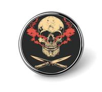 Broche redondo minimalista de calavera con humo rojo para hombres y mujeres, insignia, collar, vestido, chaqueta, mochila, accesorios