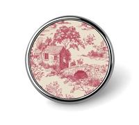 Broche redondo rosa con patrón de toile Cottagecore para hombres y mujeres, insignia, collar, vestido, chaqueta, mochila, accesorios