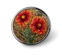 Broche redondo simple de flores rojas indias para hombres y mujeres, insignia, collar, vestido, chaqueta, mochila, accesorios
