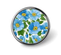 Broche redondo vintage con diseño de amapolas azules, centros amarillos, hojas verdes, para hombres y mujeres, insignia, collar, vestido, chaqueta, mochila, accesorios