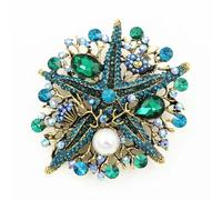 Broche Retro con Forma de pez Coral y Estrella de mar Grande con Diamantes de imitación de Cristal para Mujer, Regalo de Fiesta, Azul y Verde