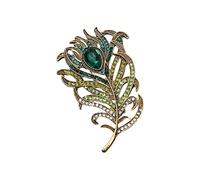 Broche retro con plumas de pavos reales adornado con piedras brillantes, accesorio versátil para abrigos y vestidos de noche, broche de diamantes de imitación, talla única, como se describe