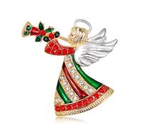 Broche retro de Navidad con diseño de ángel, cuerno, Papá Noel, esmaltado, color verde, para vacaciones, para uso diario