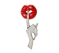 Broche sexy de labios rojos y diamantes de imitación de gestos, pines de solapa de circonita cúbica de imitación, elegantes accesorios de corbata de traje o vestido Art Deco, regalo de moda para