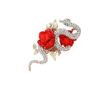 Broche único de rosa y serpiente, elegante broche de rosa y serpiente, insignia artística diseñada para élites y mujeres, Medio, como se describe