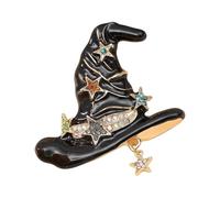 Broche único hecho a mano con sombrero de bruja con intrincados patrones de estrellas, ideal como regalo, adorno místico de pecho, elegante pin de solapa, One Size, como se describe