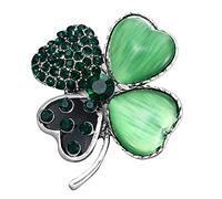 Broche verde de cuatro hojas trébol de la suerte alfiler de lámpara Shamrock insignia mochila decoraciones joyas San Patricio Accesorios Crystal Broches para manualidades de mujer, talla única, como