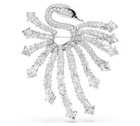 Swarovski Broche Viena, corte mixto, cisne, blanco, chapado en rodio