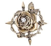 Broche vintage de calavera y rosa, hermoso pin textura de aleación, adecuado para entusiastas de la moda gótica y trajes de festivales, broche de moda, talla única, como se describe