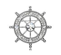 broches, Broches de estilo marino cristal for hombre, broche timón barco, alfileres con insignia for, joyería plateada, cuello camisa, Pin for traje, regalos for(Silver)
